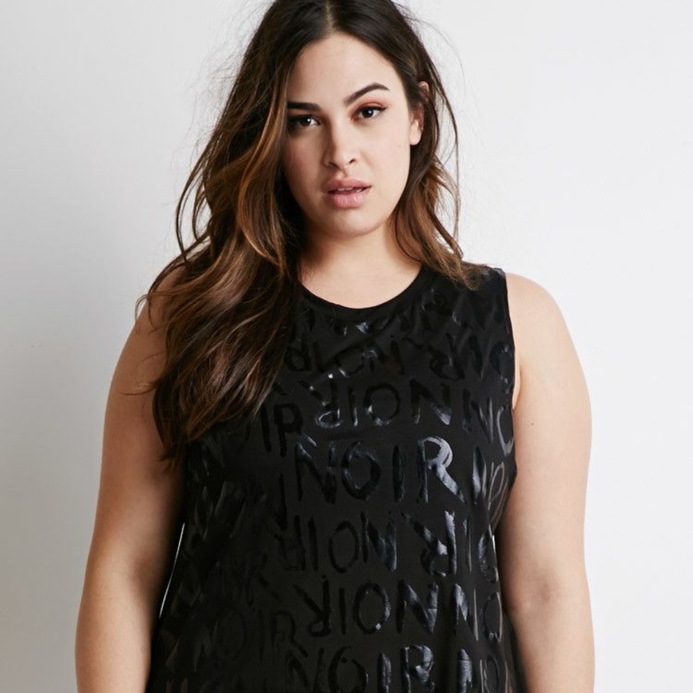 FOREVER 21 "NOIR" SS MUSCLE GRAPHIC TANK TOP